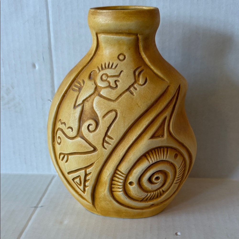 Golden Ceramic Art Vase with Tribal Design